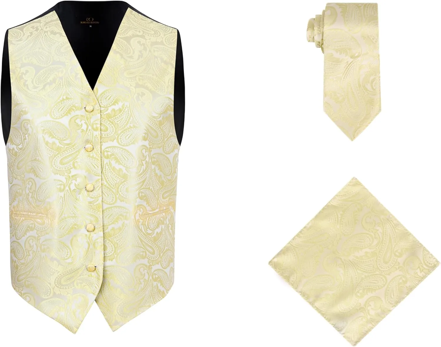 Oliver George Mens 3pc Formal Waistcoat Suit Dress Vest Floral Paisley and Necktie Pocket Square Wedding Set