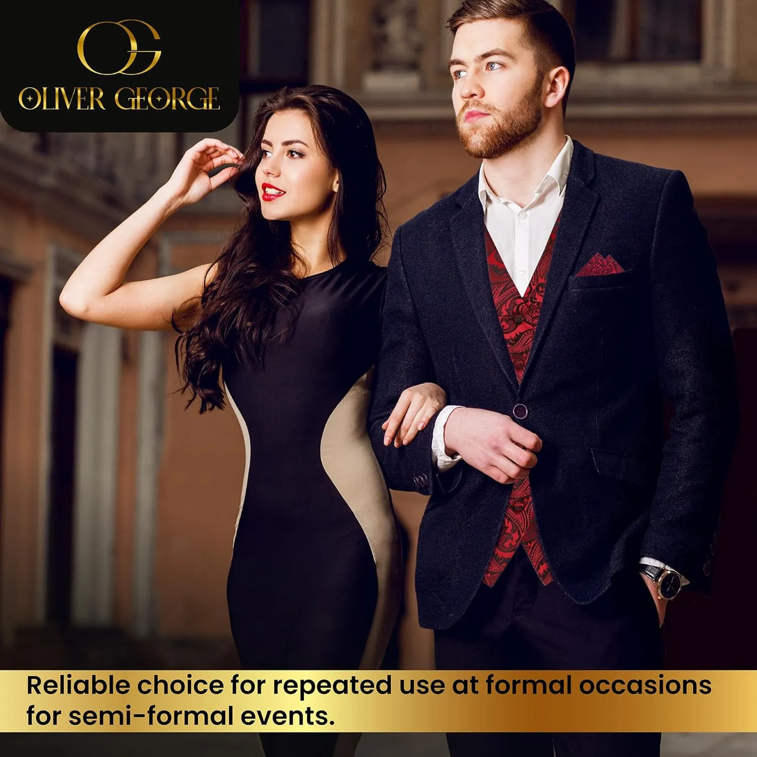 Oliver George Mens 3pc Formal Waistcoat Suit Dress Vest Floral Paisley and Necktie Pocket Square Wedding Set