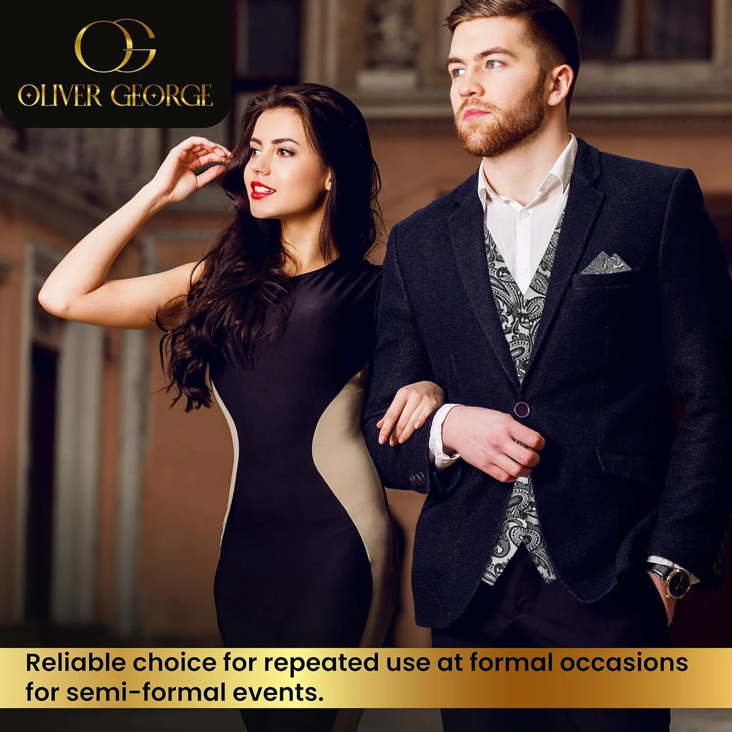 Oliver George Mens 3pc Formal Waistcoat Suit Dress Vest Floral Paisley and Necktie Pocket Square Wedding Set
