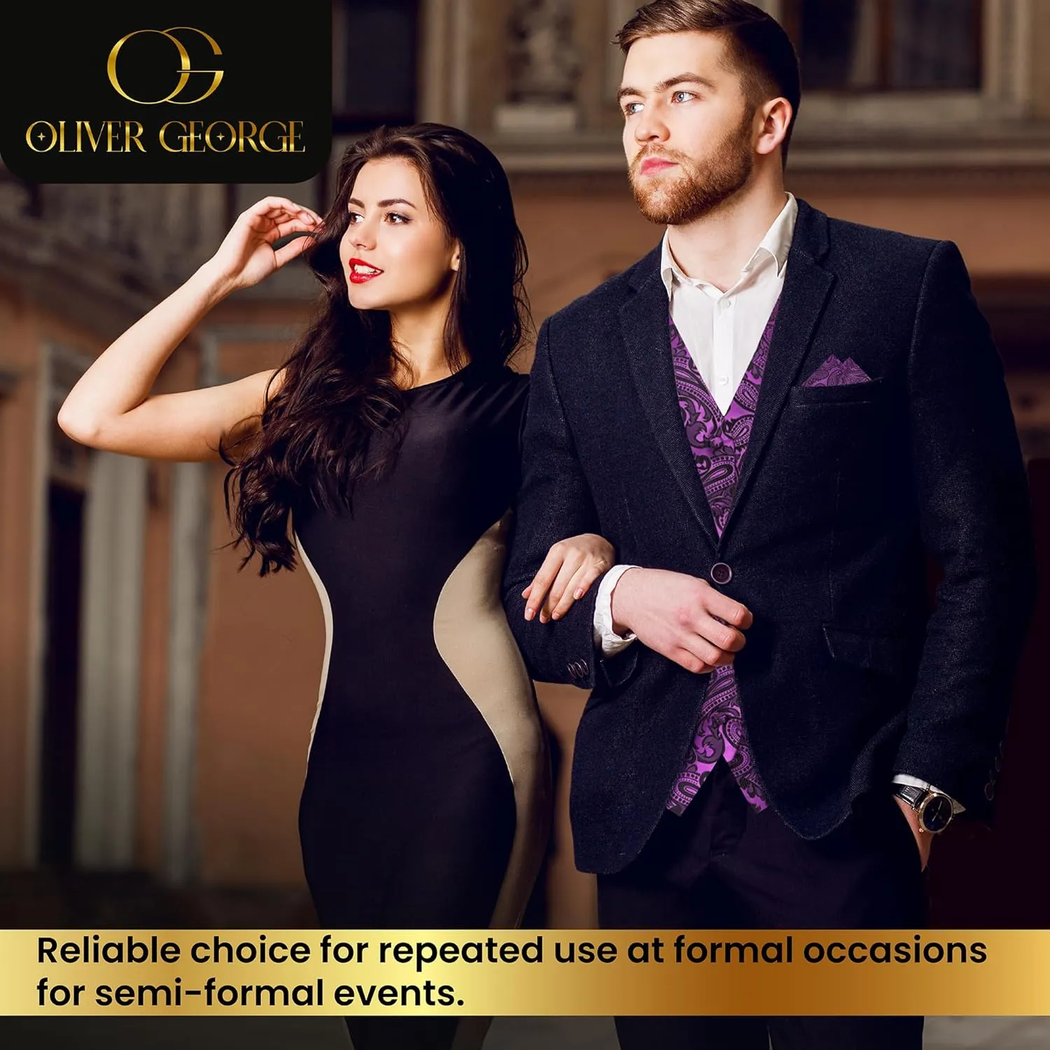 Oliver George Mens 3pc Formal Waistcoat Suit Dress Vest Floral Paisley and Necktie Pocket Square Wedding Set