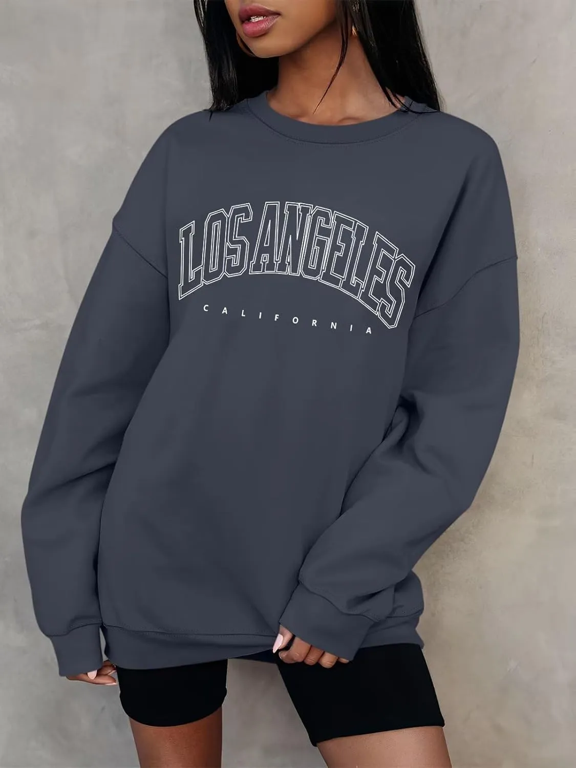 ORANDESIGNE Womens Casual Letter Graphic Print Long Sleeve Oversized Sweatshirt Tunic Tops Creweck Loose Tee T Shirts