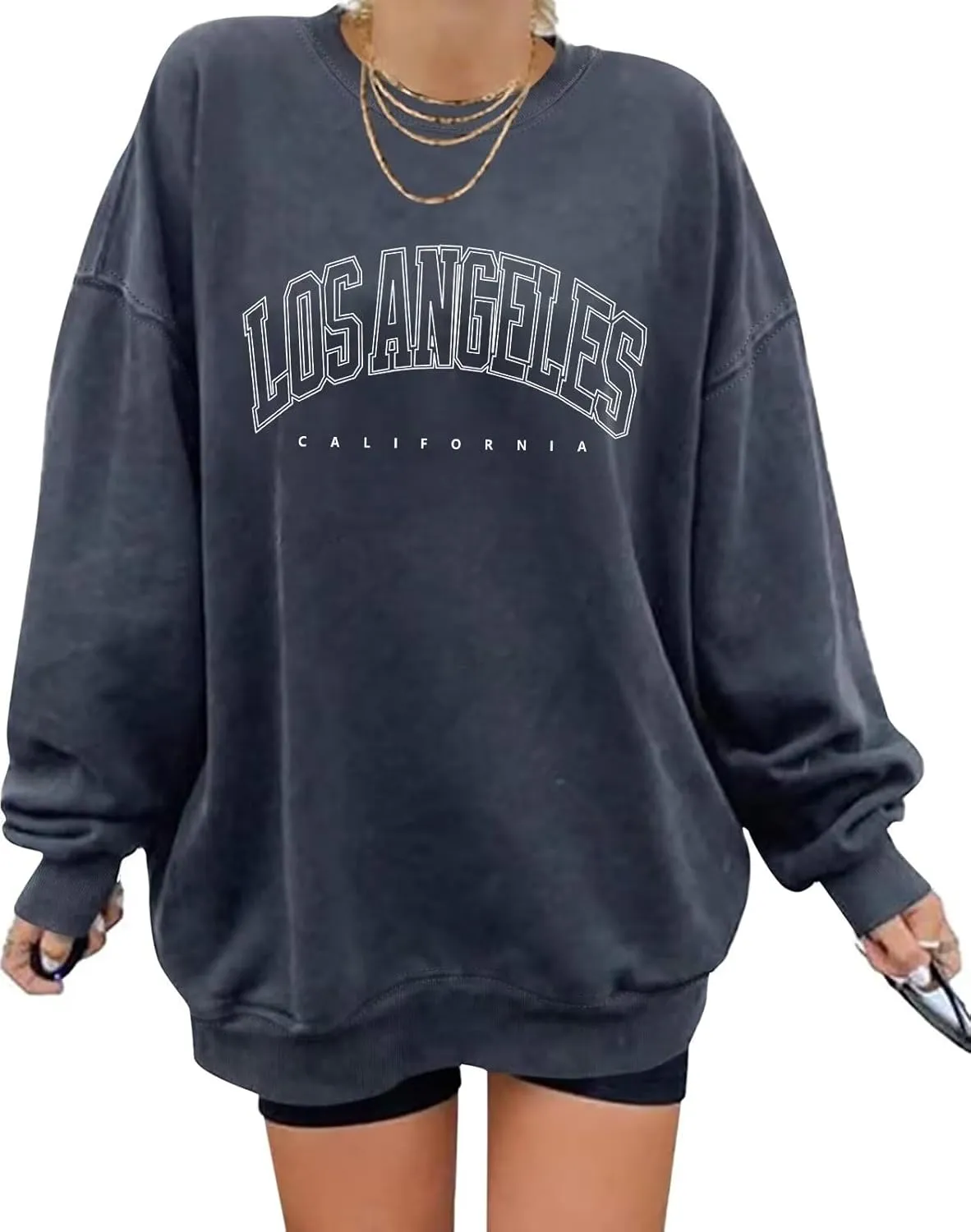 ORANDESIGNE Womens Casual Letter Graphic Print Long Sleeve Oversized Sweatshirt Tunic Tops Creweck Loose Tee T Shirts