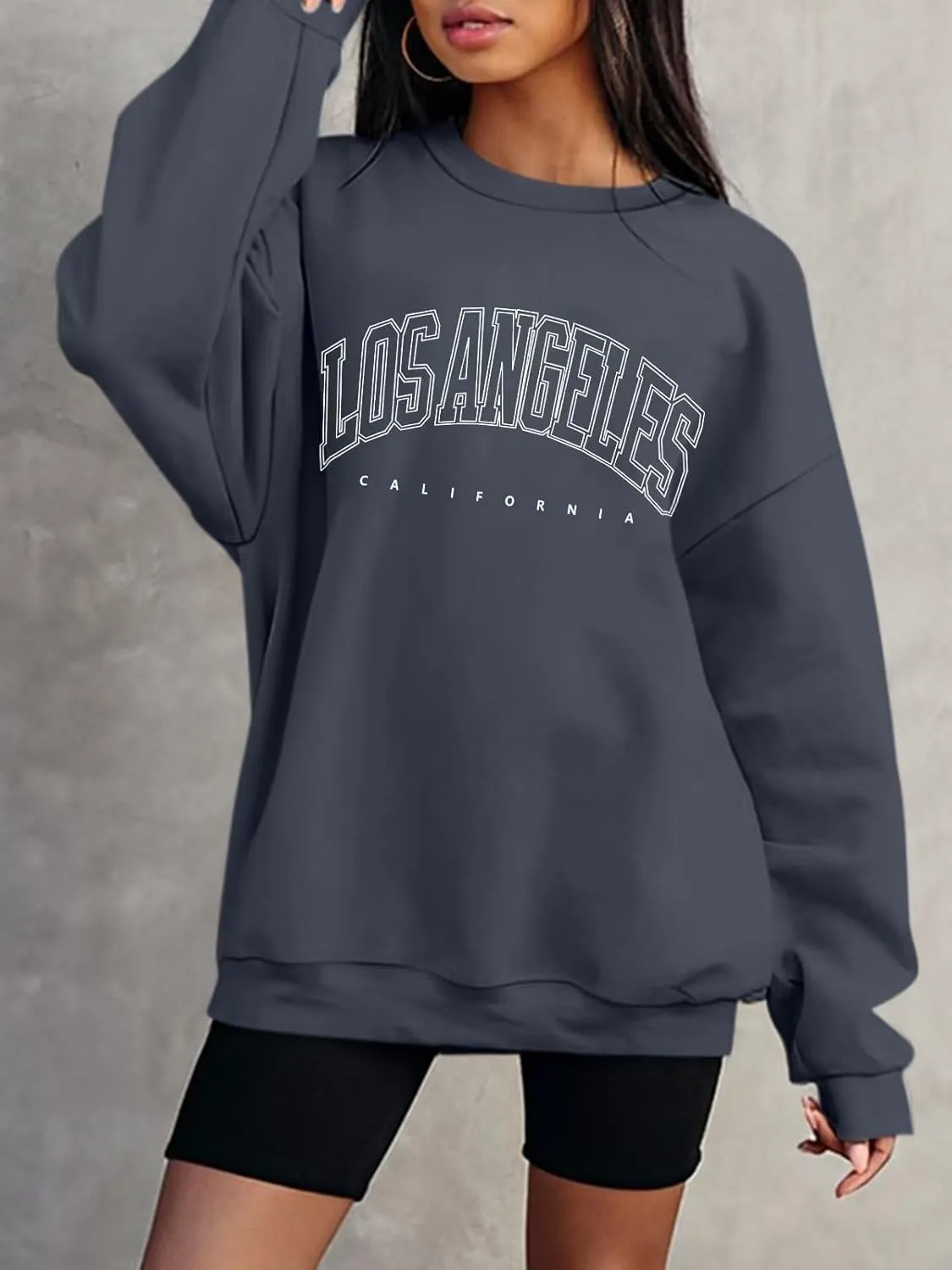 ORANDESIGNE Womens Casual Letter Graphic Print Long Sleeve Oversized Sweatshirt Tunic Tops Creweck Loose Tee T Shirts