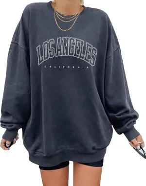 ORANDESIGNE Womens Casual Letter Graphic Print Long Sleeve Oversized Sweatshirt Tunic Tops Creweck Loose Tee T Shirts