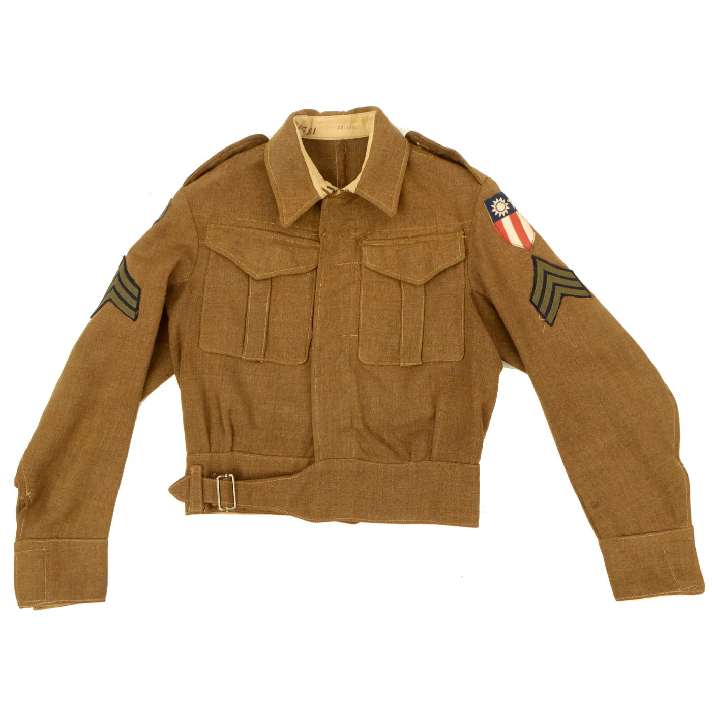 Original British Made WWII U.S. Ike Jacket with Theater Made CBI Insignia - China/Burma/India