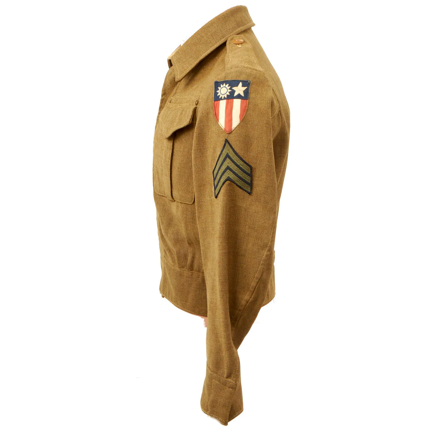 Original British Made WWII U.S. Ike Jacket with Theater Made CBI Insignia - China/Burma/India