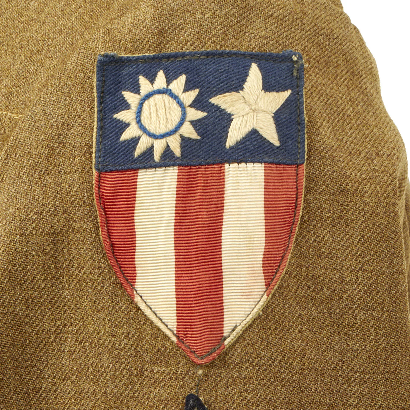Original British Made WWII U.S. Ike Jacket with Theater Made CBI Insignia - China/Burma/India