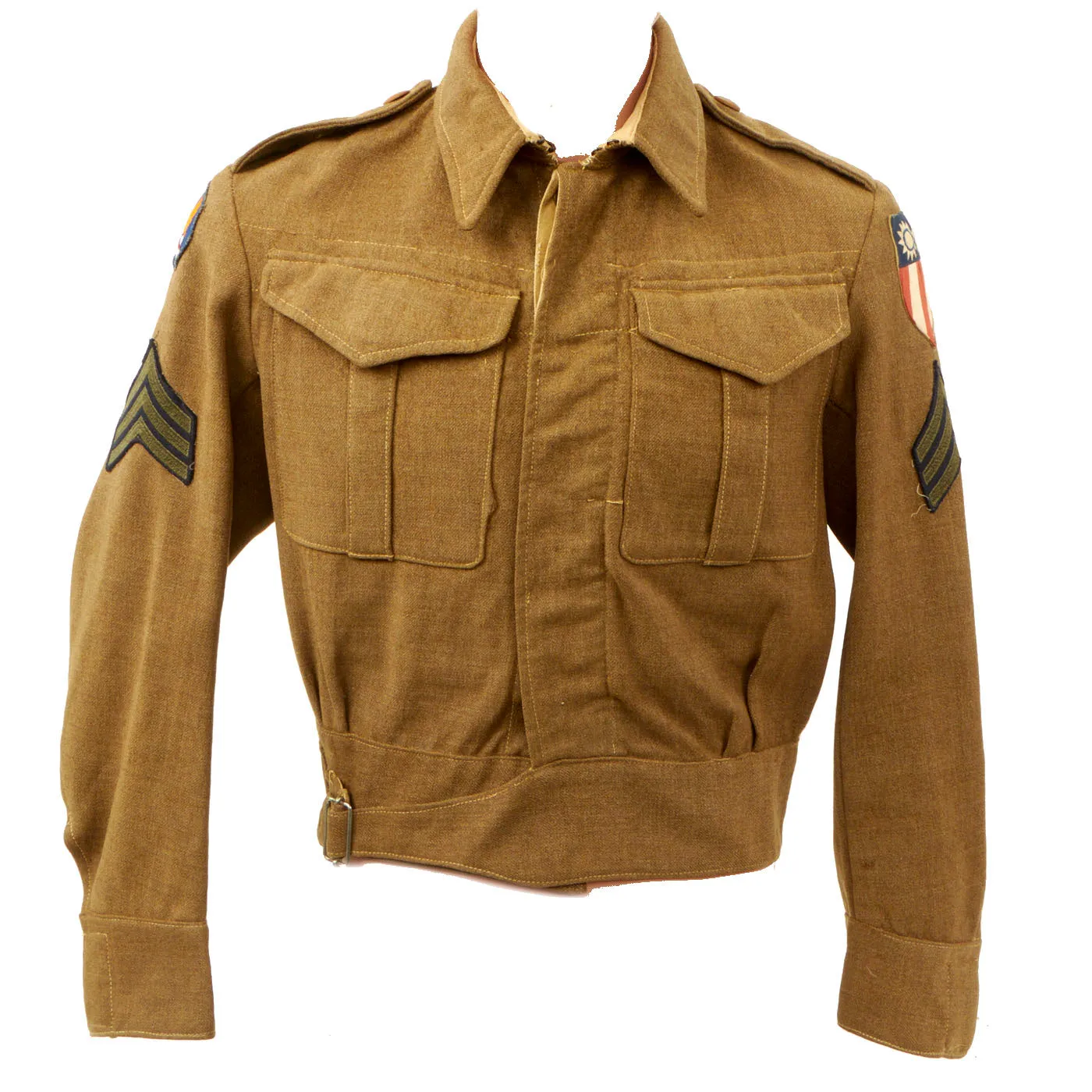 Original British Made WWII U.S. Ike Jacket with Theater Made CBI Insignia - China/Burma/India