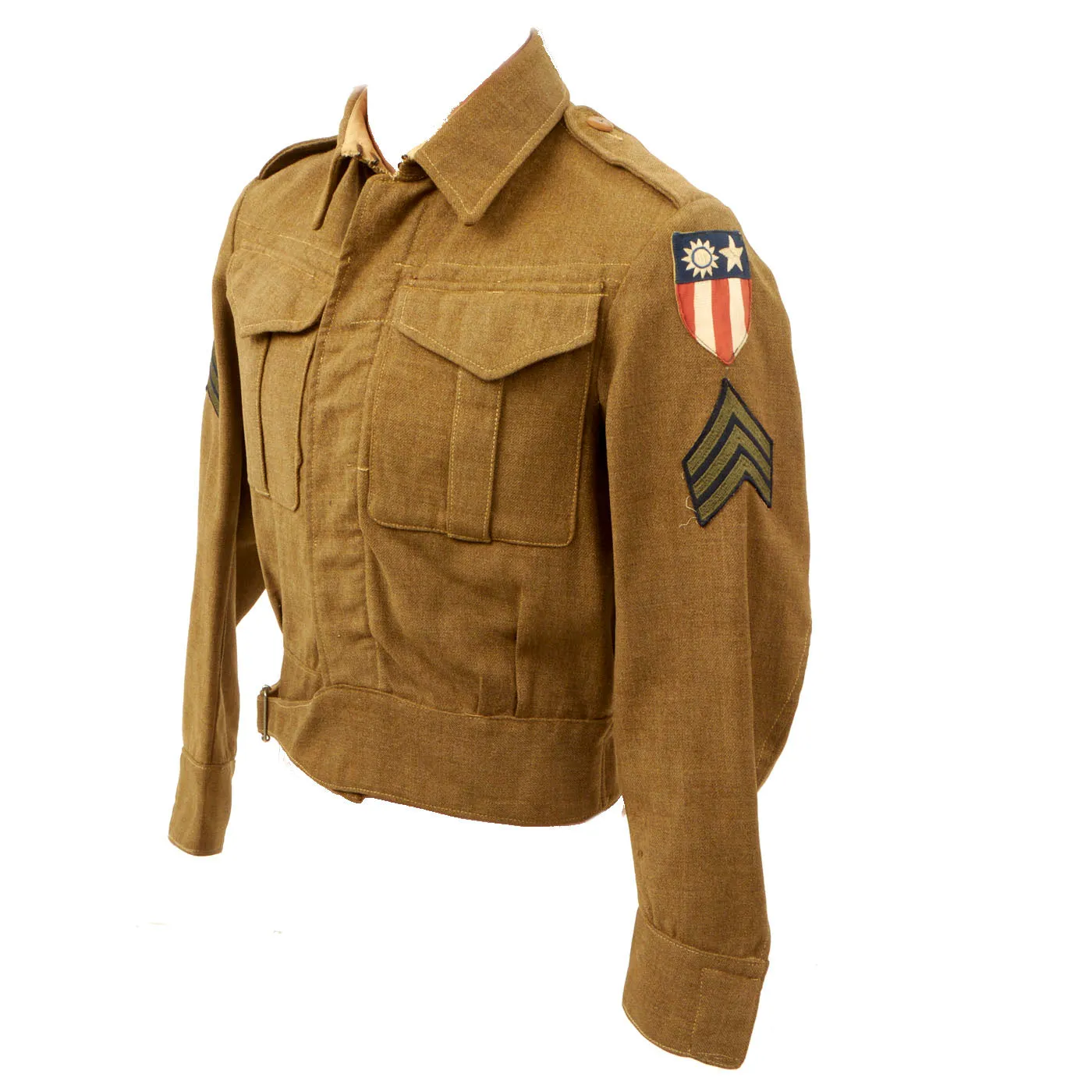 Original British Made WWII U.S. Ike Jacket with Theater Made CBI Insignia - China/Burma/India