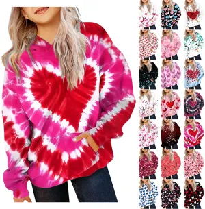 Oversized Hoodies For Teen Girl Cute Heart Graphic Pullover Tops Long Sleeve Hooded Girls Valentines Outfits Clothes