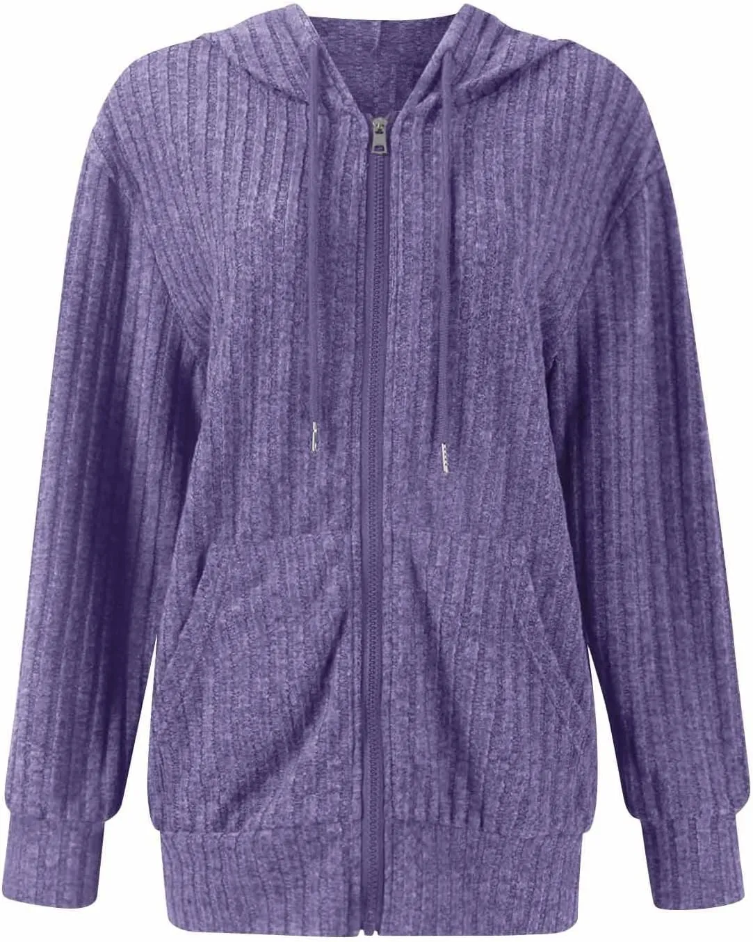 Oversized Zip Up Hoodie for Women Ribbed Chucky Knit Sweater Hoodie Lightweight Long Sleeve Shirt Tops with Pocket