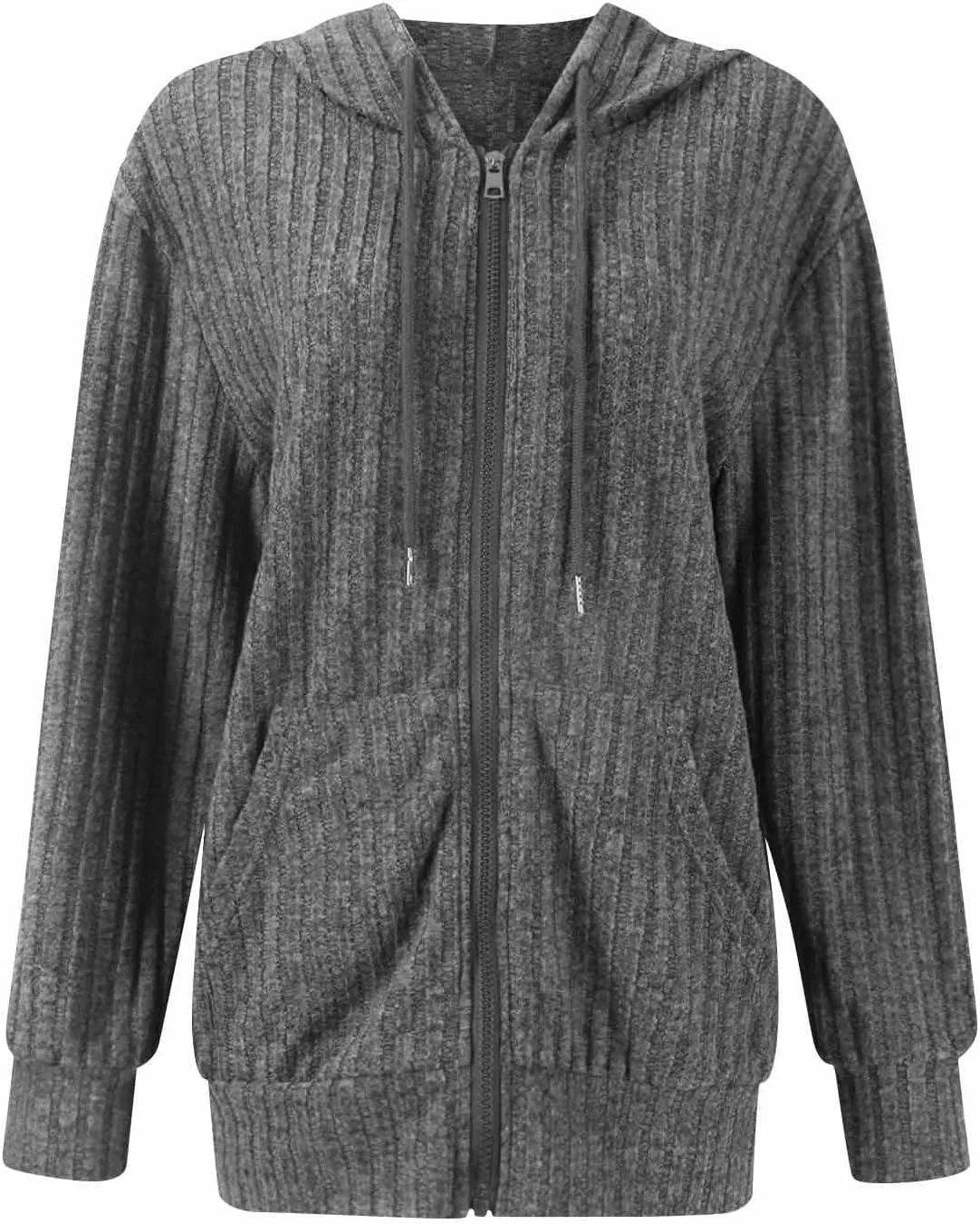 Oversized Zip Up Hoodie for Women Ribbed Chucky Knit Sweater Hoodie Lightweight Long Sleeve Shirt Tops with Pocket