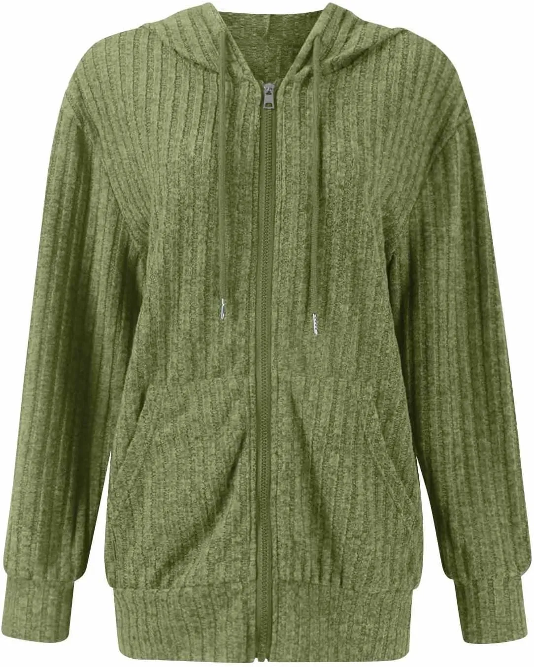 Oversized Zip Up Hoodie for Women Ribbed Chucky Knit Sweater Hoodie Lightweight Long Sleeve Shirt Tops with Pocket