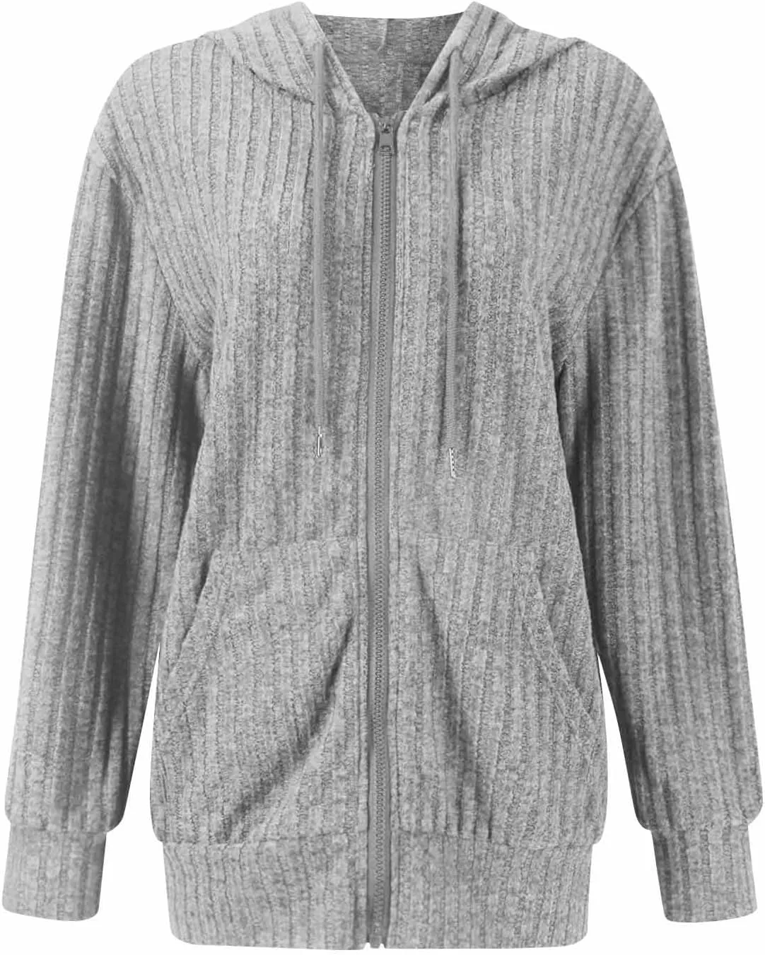 Oversized Zip Up Hoodie for Women Ribbed Chucky Knit Sweater Hoodie Lightweight Long Sleeve Shirt Tops with Pocket