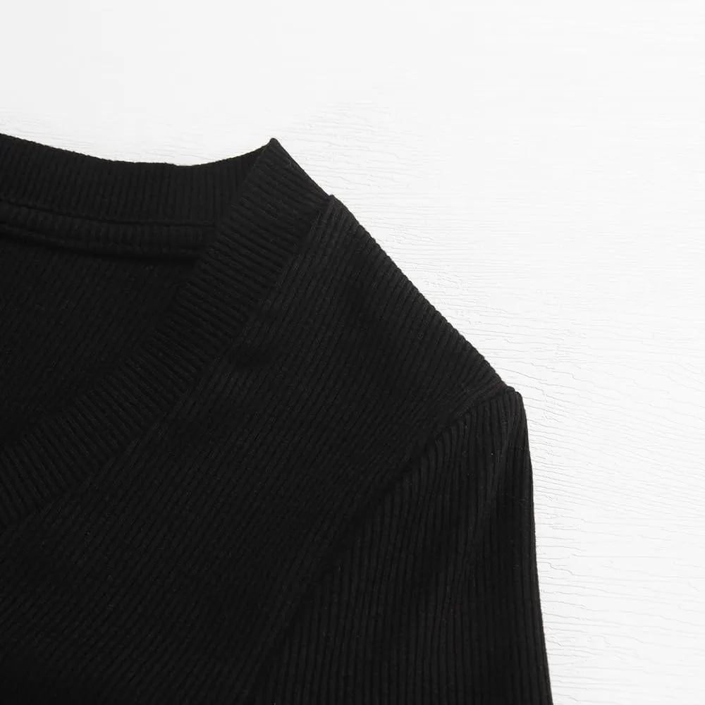 PALINDA Women's Ribbed V Neck Slim Fitted T Shirts Basic Solid Long Sleeve Layering Tee Tops