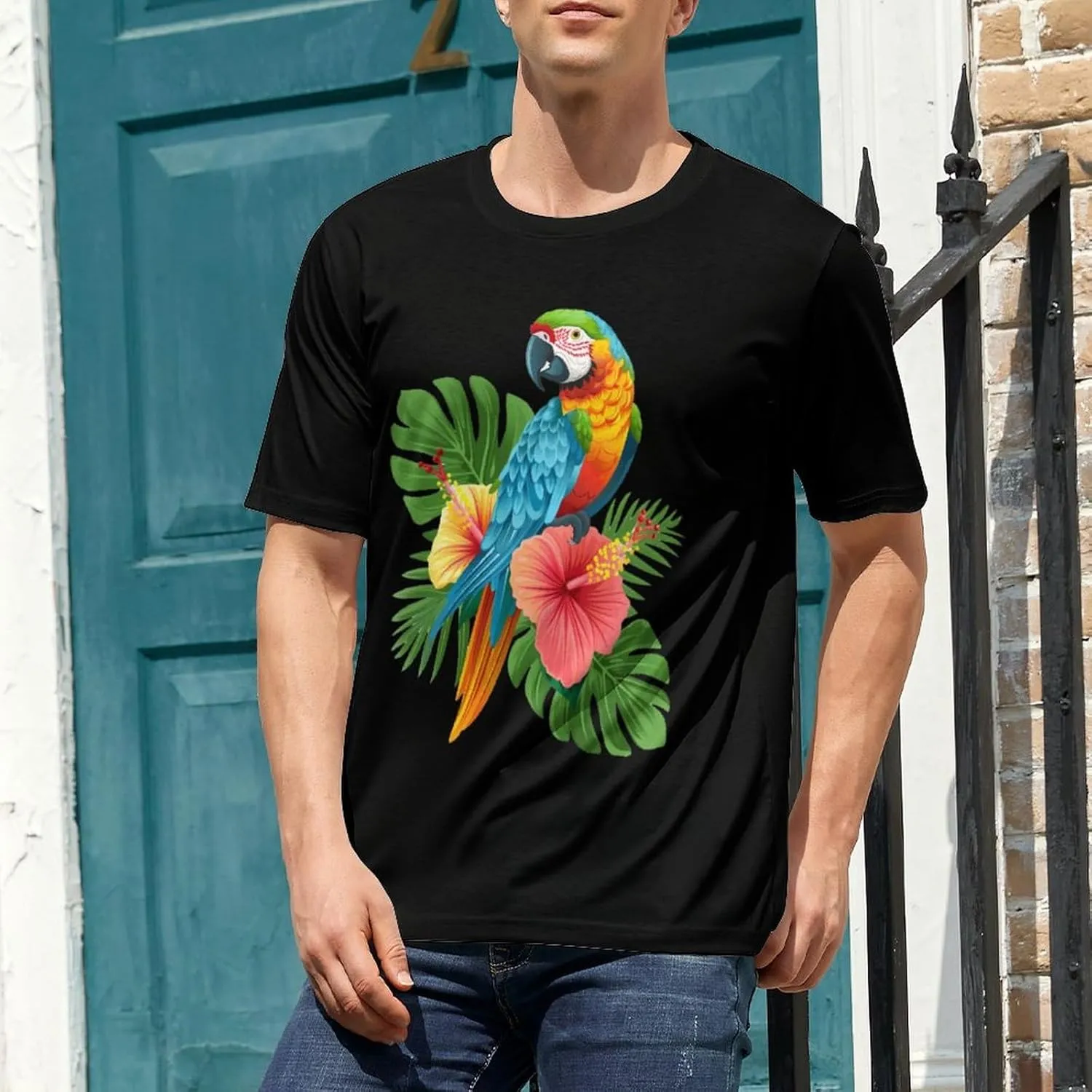 Parrot Funny Tropical Bird Men's T-Shirt Short Sleeve Crewneck Shirt Casual Workout Tee Top