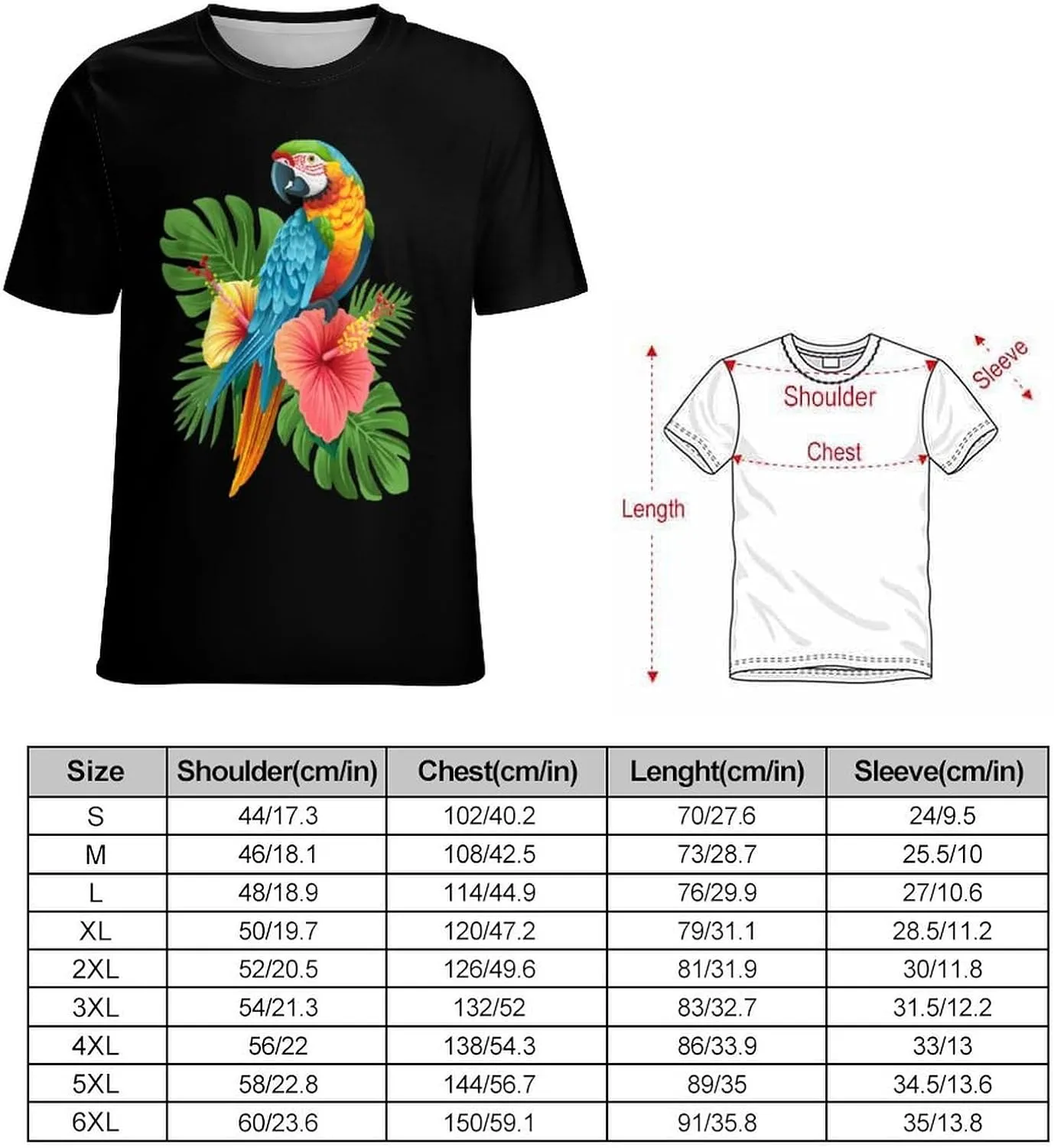 Parrot Funny Tropical Bird Men's T-Shirt Short Sleeve Crewneck Shirt Casual Workout Tee Top