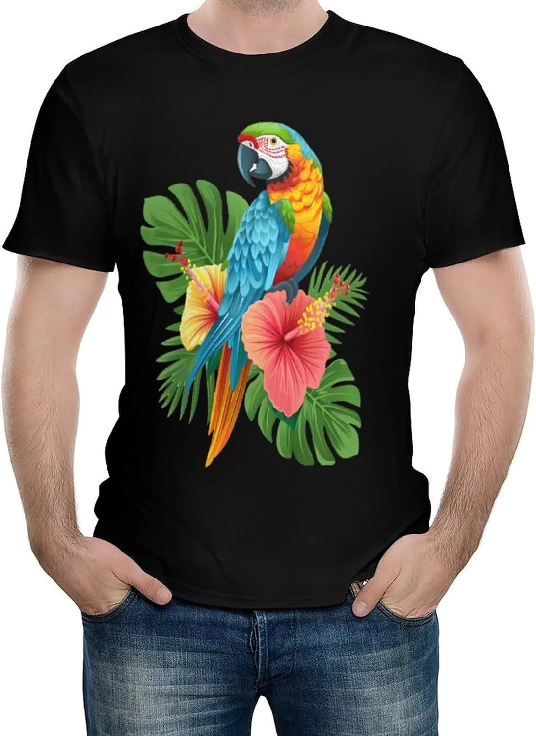Parrot Funny Tropical Bird Men's T-Shirt Short Sleeve Crewneck Shirt Casual Workout Tee Top
