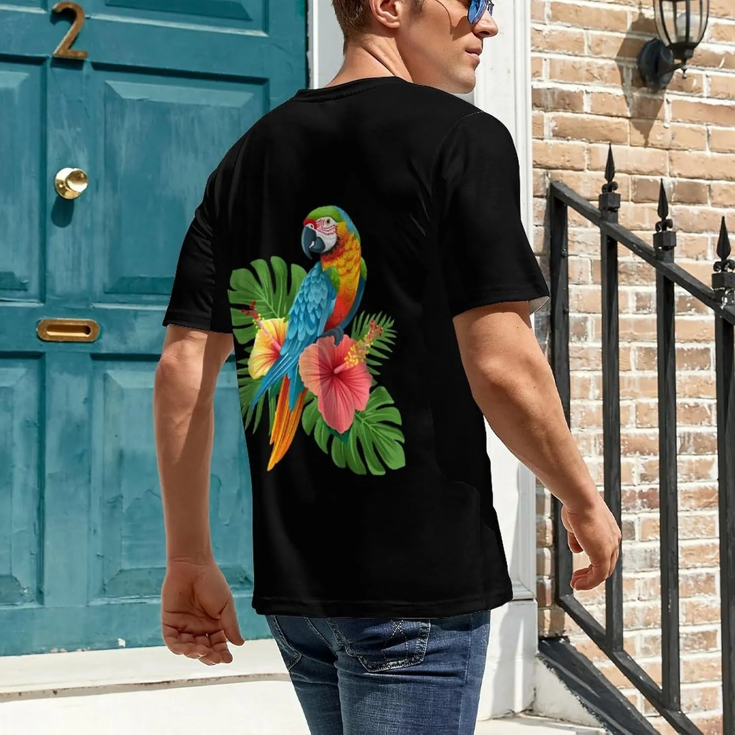 Parrot Funny Tropical Bird Men's T-Shirt Short Sleeve Crewneck Shirt Casual Workout Tee Top