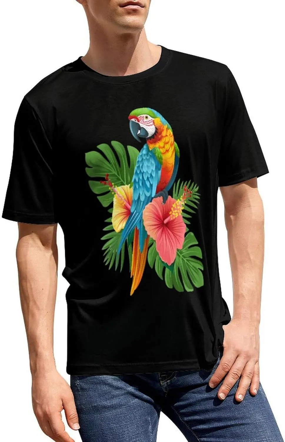 Parrot Funny Tropical Bird Men's T-Shirt Short Sleeve Crewneck Shirt Casual Workout Tee Top