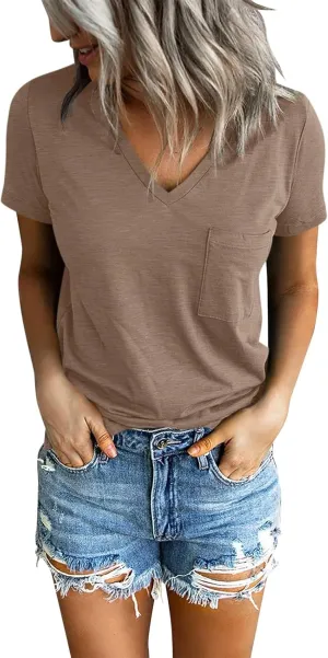 PGANDS Women's Summer Tops V Neck Short Sleeve T Shirts Casual Basic Loose Fit Tee