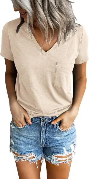 PGANDS Women's Summer Tops V Neck Short Sleeve T Shirts Casual Basic Loose Fit Tee