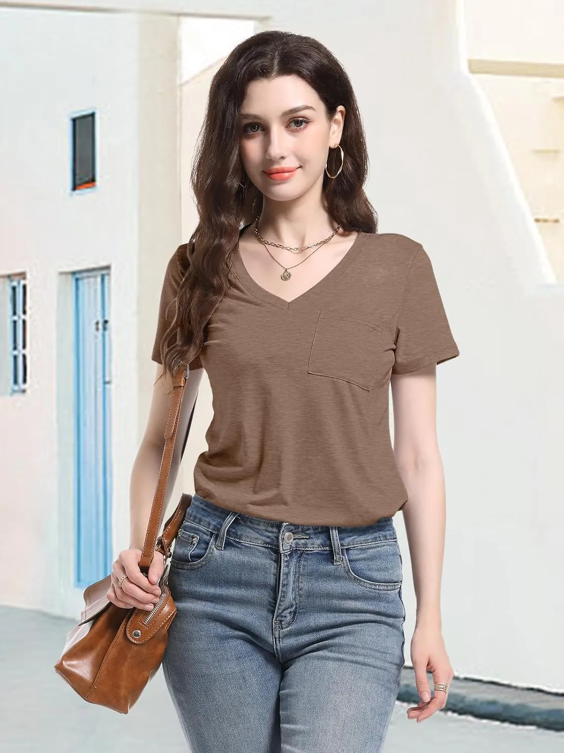 PGANDS Women's Summer Tops V Neck Short Sleeve T Shirts Casual Basic Loose Fit Tee