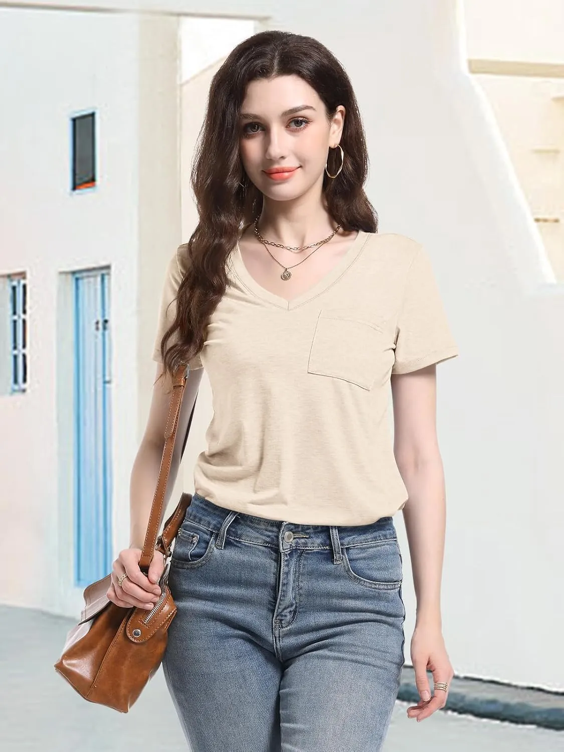 PGANDS Women's Summer Tops V Neck Short Sleeve T Shirts Casual Basic Loose Fit Tee