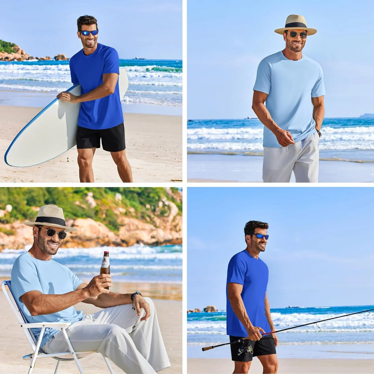 PINSPARK 5 Pack Gym Workout Shirts for Men Short Sleeve Moisture Wicking Athletic Tshirts Multipack Plain Crewneck Tees Shirt