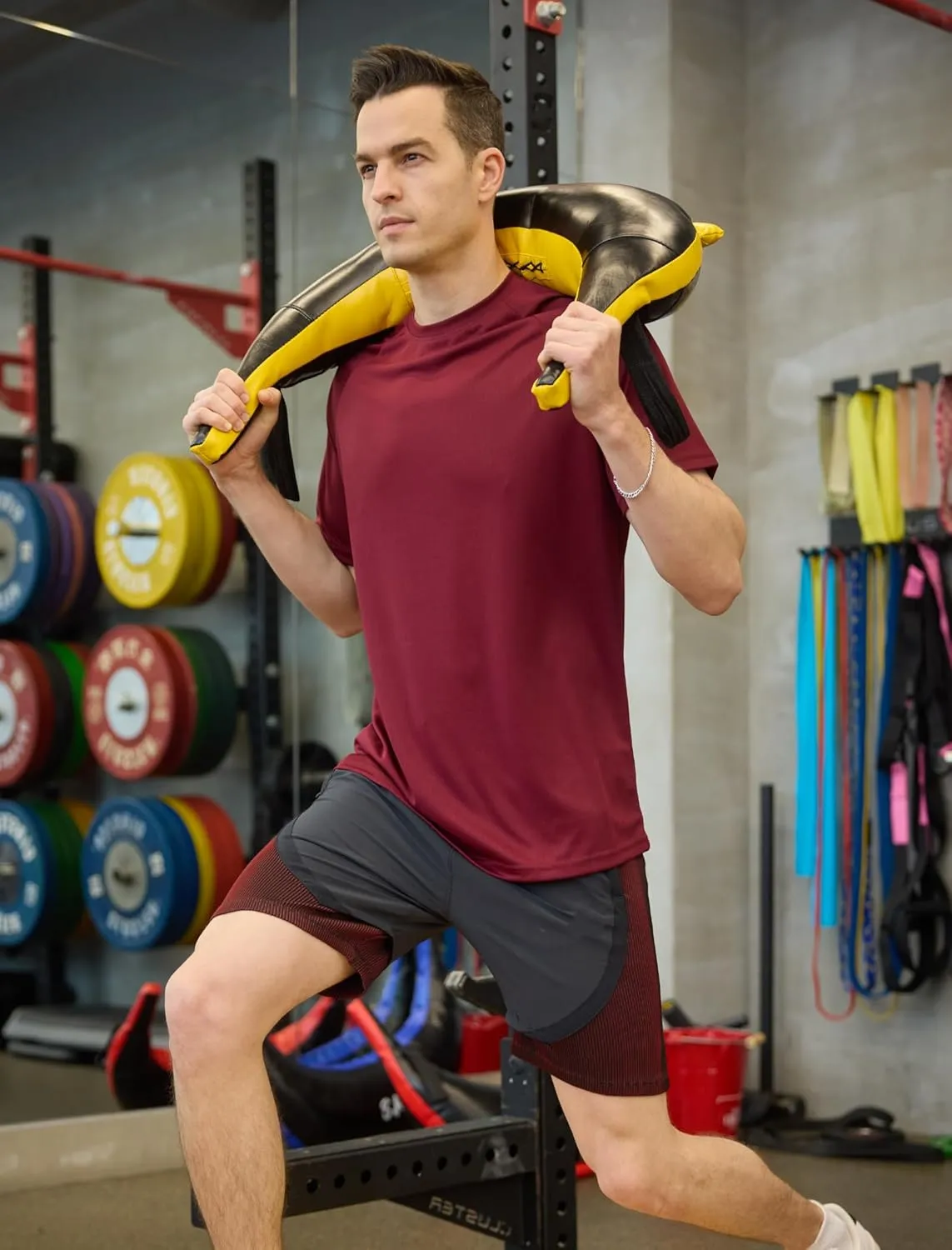 PINSPARK 5 Pack Gym Workout Shirts for Men Short Sleeve Moisture Wicking Athletic Tshirts Multipack Plain Crewneck Tees Shirt