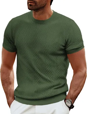 PJ PAUL JONES Men's Short Sleeve Knit T-Shirts Casual Crewneck Solid Texture Knit Shirt