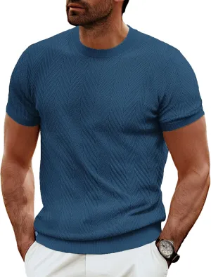 PJ PAUL JONES Men's Short Sleeve Knit T-Shirts Casual Crewneck Solid Texture Knit Shirt
