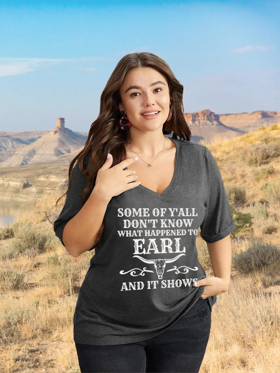 Plus Size Tops Womens V Neck Western Cowgirl T-Shirts Vintage Country Music Graphic Tee Shirt