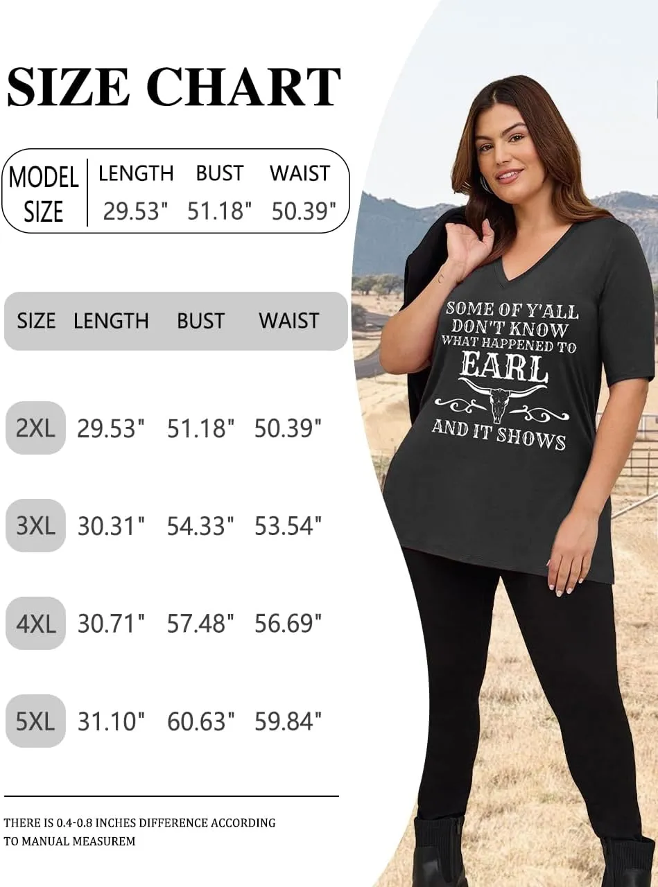 Plus Size Tops Womens V Neck Western Cowgirl T-Shirts Vintage Country Music Graphic Tee Shirt