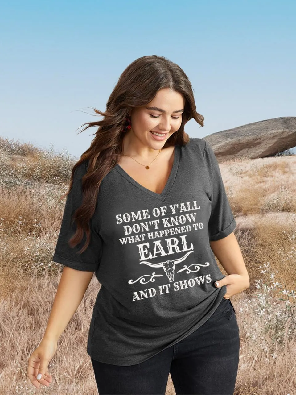 Plus Size Tops Womens V Neck Western Cowgirl T-Shirts Vintage Country Music Graphic Tee Shirt