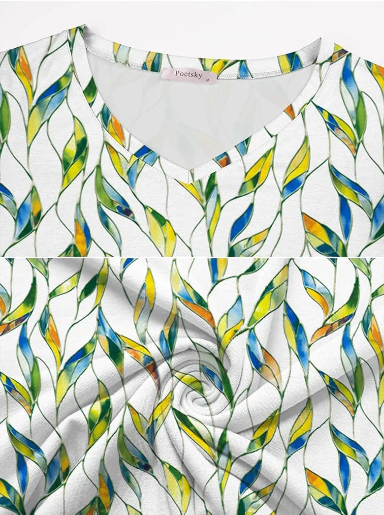Poetsky Womens 3/4 Sleeve V Neck T Shirts Summer Casual Tops Basic Tees