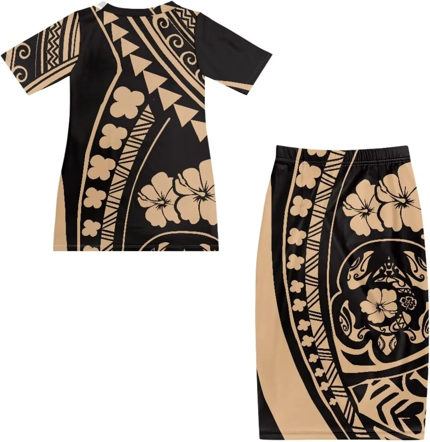 Polynesian Design Samoan Dresses 2 Piece Set Short Sleeve T-Shirts Maxi Dresses Two Piece Outfit