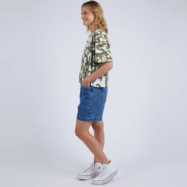 Postcard Tee - Khaki   Cream Print