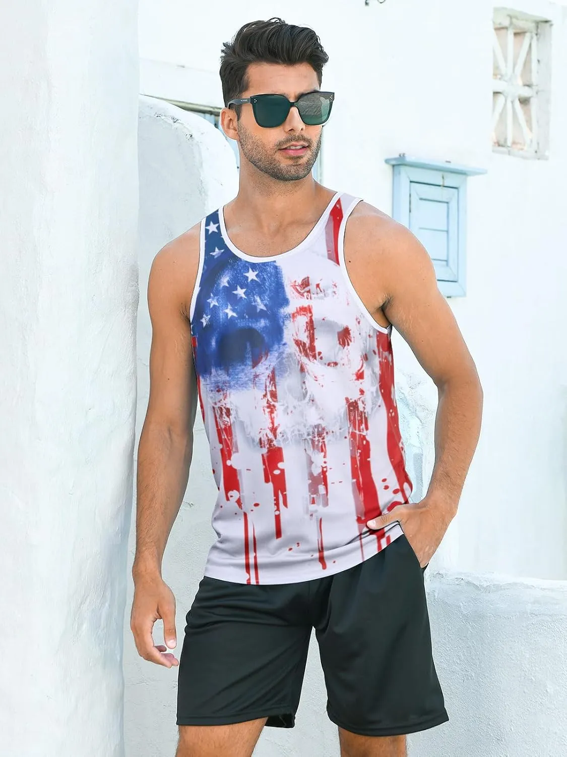 RAISEVERN Men's Tank Tops Summer Sleeveless Tee Cool Workout T-Shirts Beach Athletic Undershirts