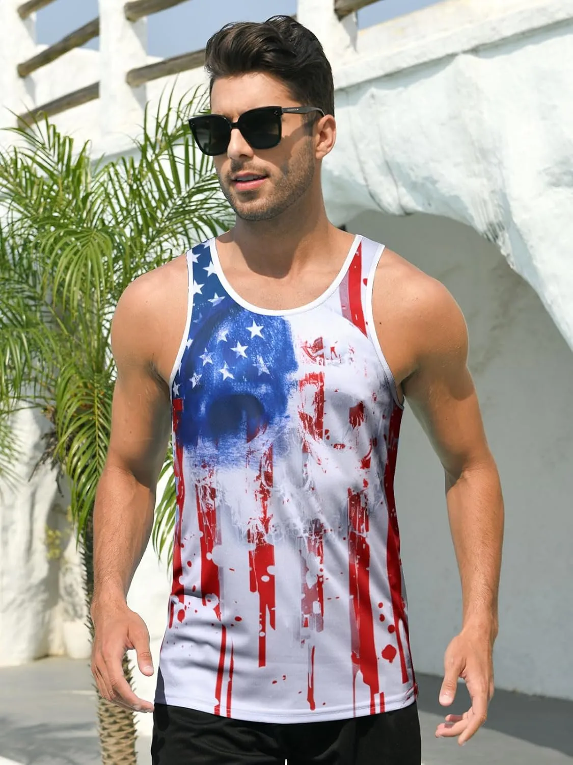 RAISEVERN Men's Tank Tops Summer Sleeveless Tee Cool Workout T-Shirts Beach Athletic Undershirts
