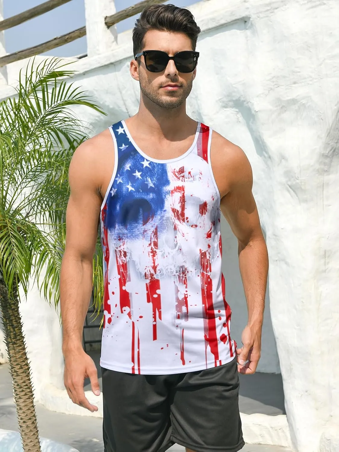 RAISEVERN Men's Tank Tops Summer Sleeveless Tee Cool Workout T-Shirts Beach Athletic Undershirts