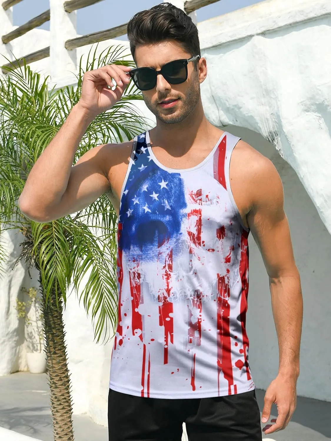RAISEVERN Men's Tank Tops Summer Sleeveless Tee Cool Workout T-Shirts Beach Athletic Undershirts