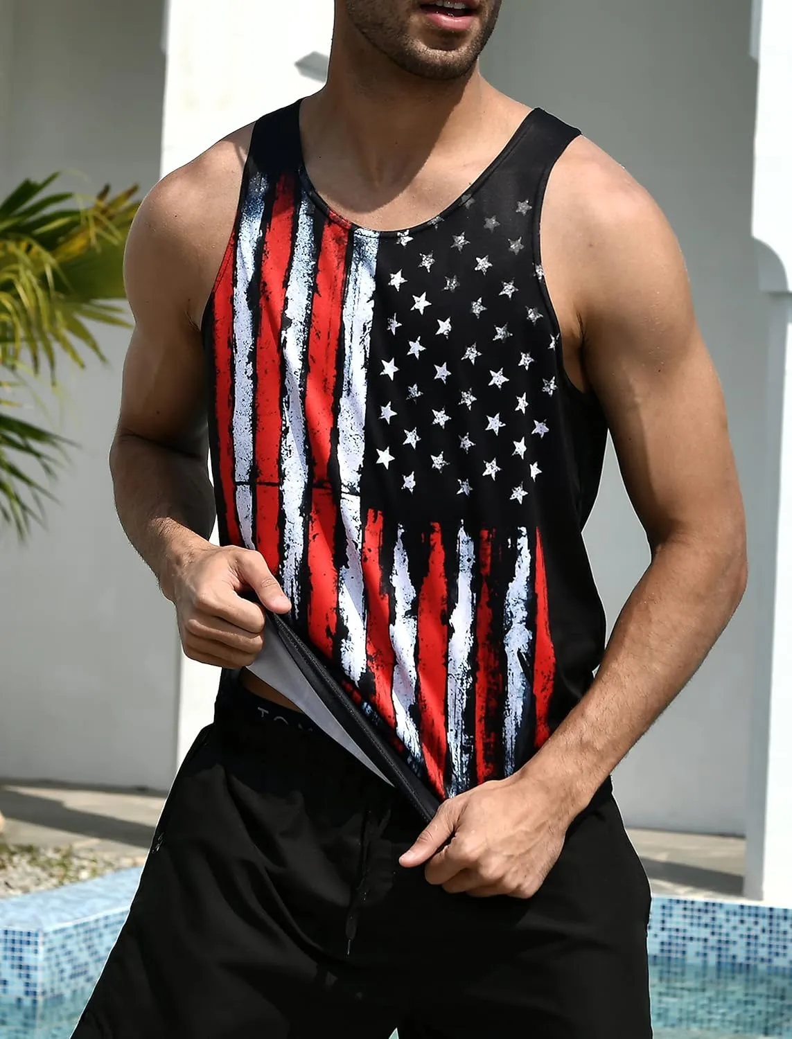 RAISEVERN Men's Tank Tops Summer Sleeveless Tee Cool Workout T-Shirts Beach Athletic Undershirts