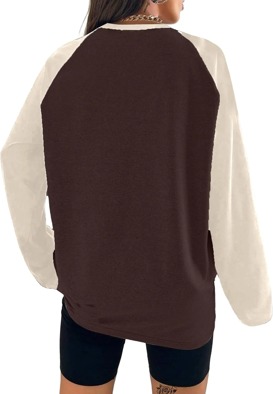 Remidoo Women Raglan Shirts Long Sleeve Oversized T Shirt Casual Crewneck Color Block Tee Top