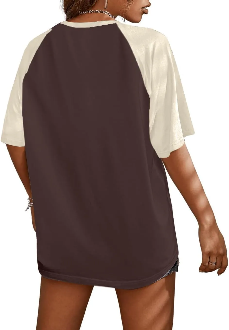 Remidoo Womens Short Sleeve Oversized T Shirt Color Block Crew Neck Casual Tee Tops