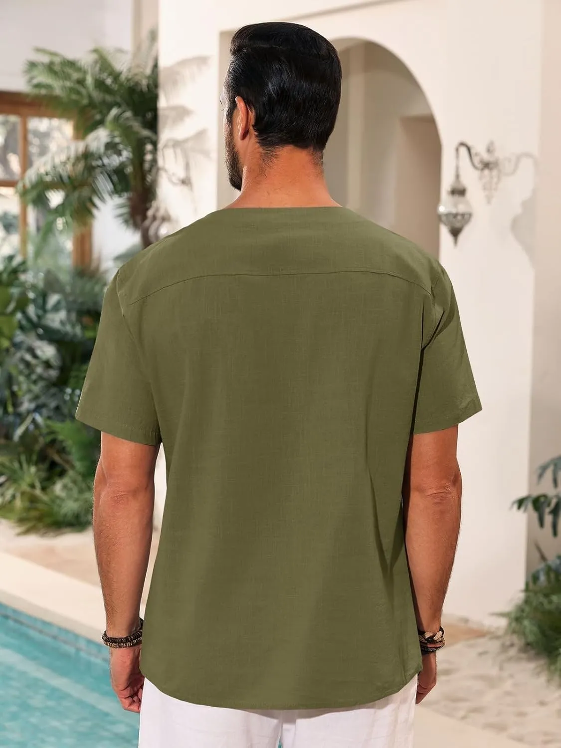 Runcati Mens Casual Henley Shirts Cotton Lace Up Short Sleeve Summer Beach Hippie V Neck Top Renaissance Pirate Shirt
