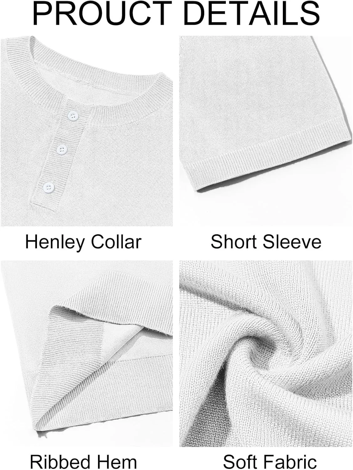 Runcati Mens Knit Henley Shirt Short Sleeve Casual Slim Fit T-Shirts Lightweight Pullover Tops