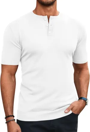 Runcati Mens Knit Henley Shirt Short Sleeve Casual Slim Fit T-Shirts Lightweight Pullover Tops