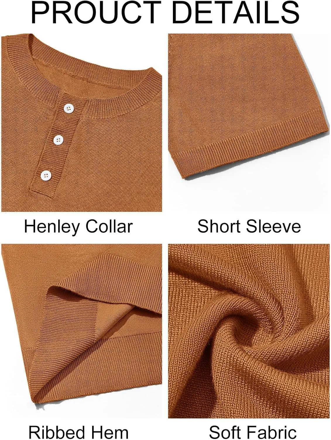 Runcati Mens Knit Henley Shirt Short Sleeve Casual Slim Fit T-Shirts Lightweight Pullover Tops