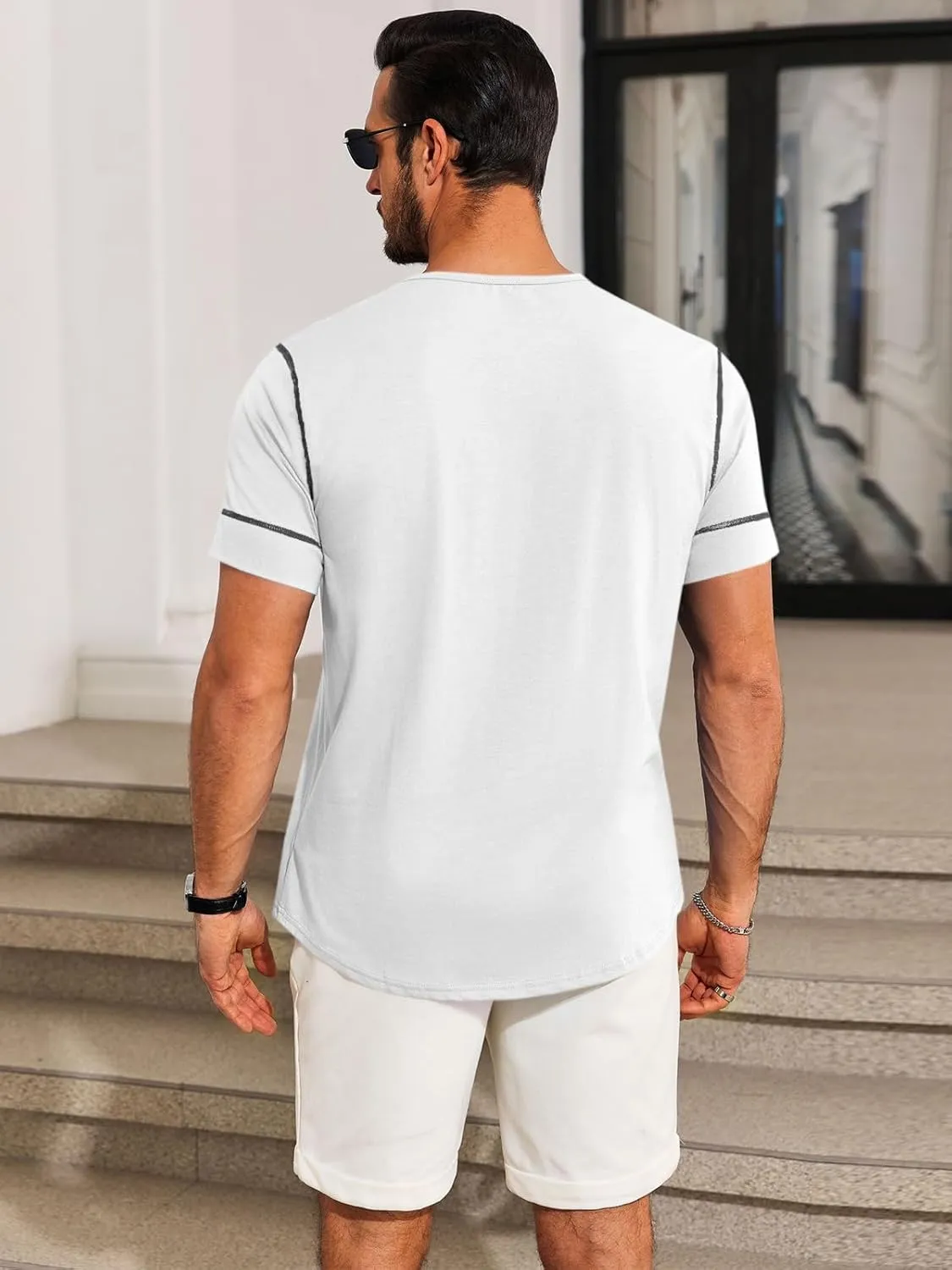 Runcati Mens Short Sleeve T-Shirts Crewneck Casual Cotton Workout Basic Tees Slim Fit Stretch Summer Shirt